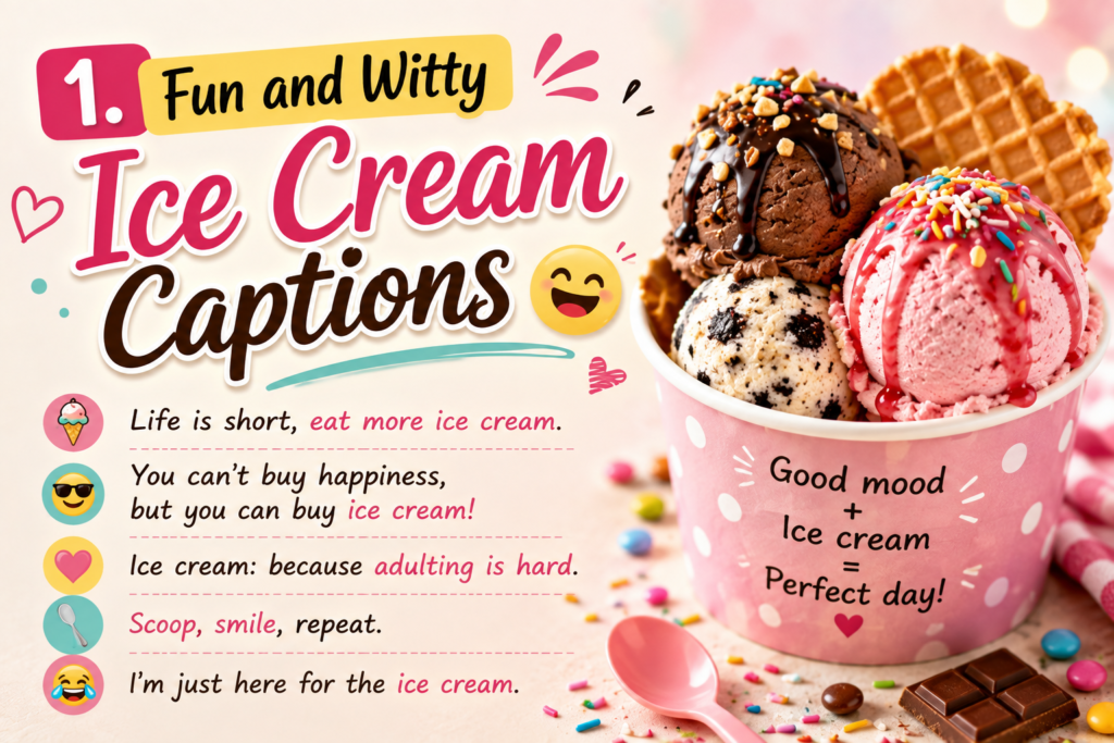 1. Fun and Witty Ice Cream Captions ๐