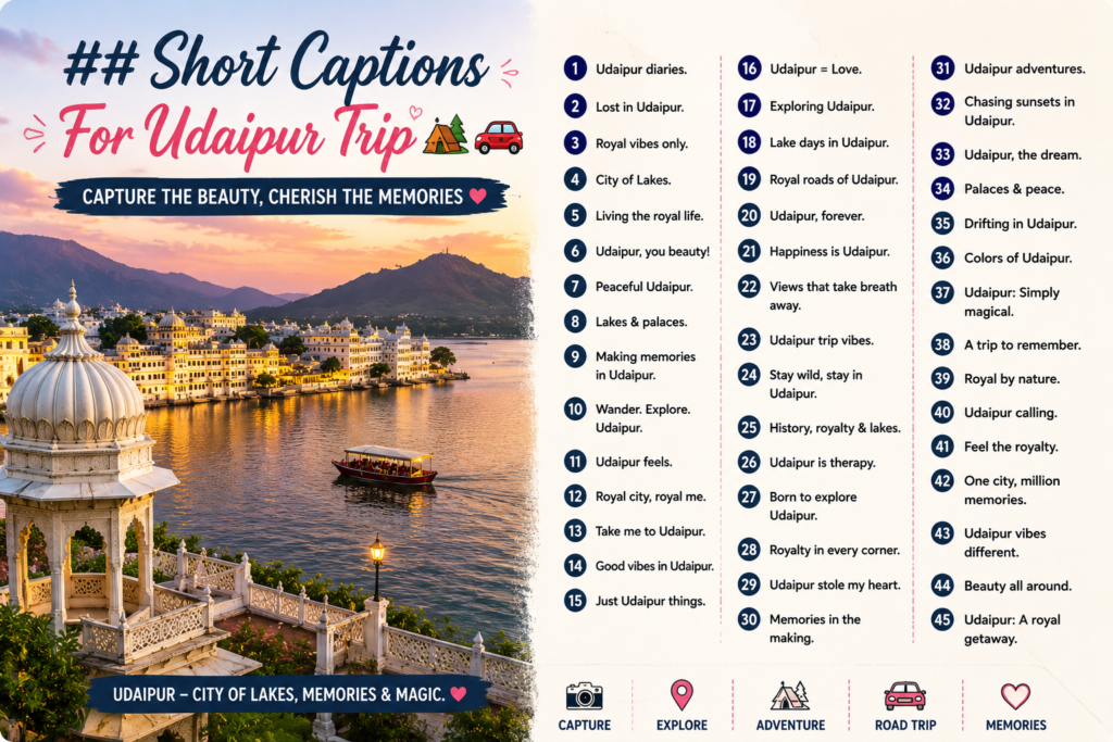 Short Captions For Udaipur Trip 🏕️🚗
