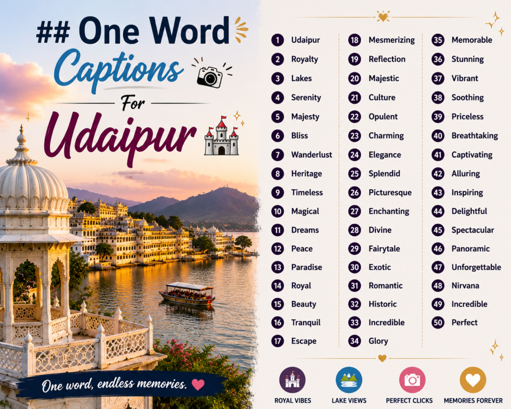 One Word Captions For Udaipur 🏰📸