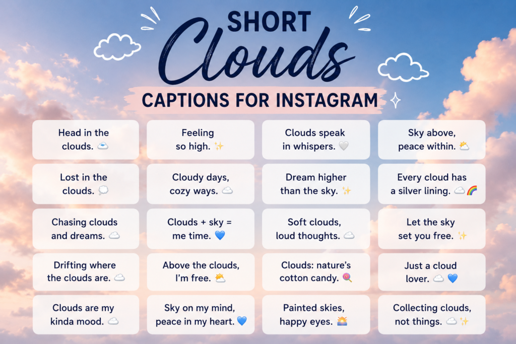 Short Clouds Captions for Instagram ✨