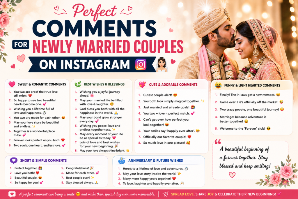 Perfect Comments for Newly Married Couples on Instagram 👰🏻‍♀️