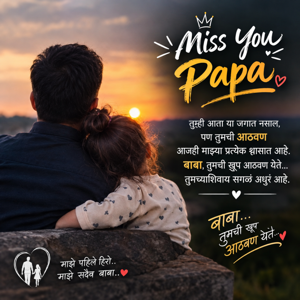 Daughter Miss U Papa Images in Marathi 👨‍👧💔