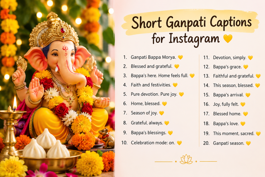 Short Ganpati Captions for Instagram 💛