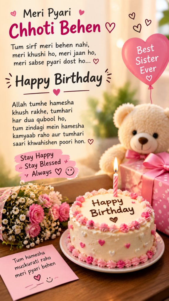 📱 लहान बहिणीसाठी Birthday Wishes WhatsApp Status