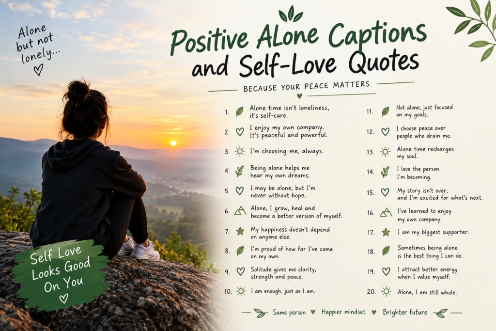 13. 🌿 Positive Alone Captions and Self-Love Quotes