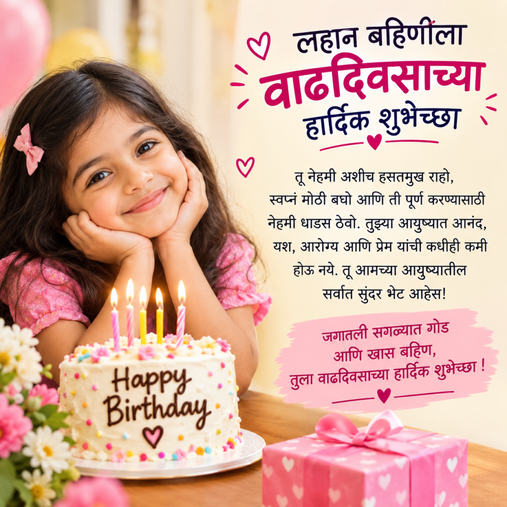 💕 Birthday Wishes for Little Sister in Marathi