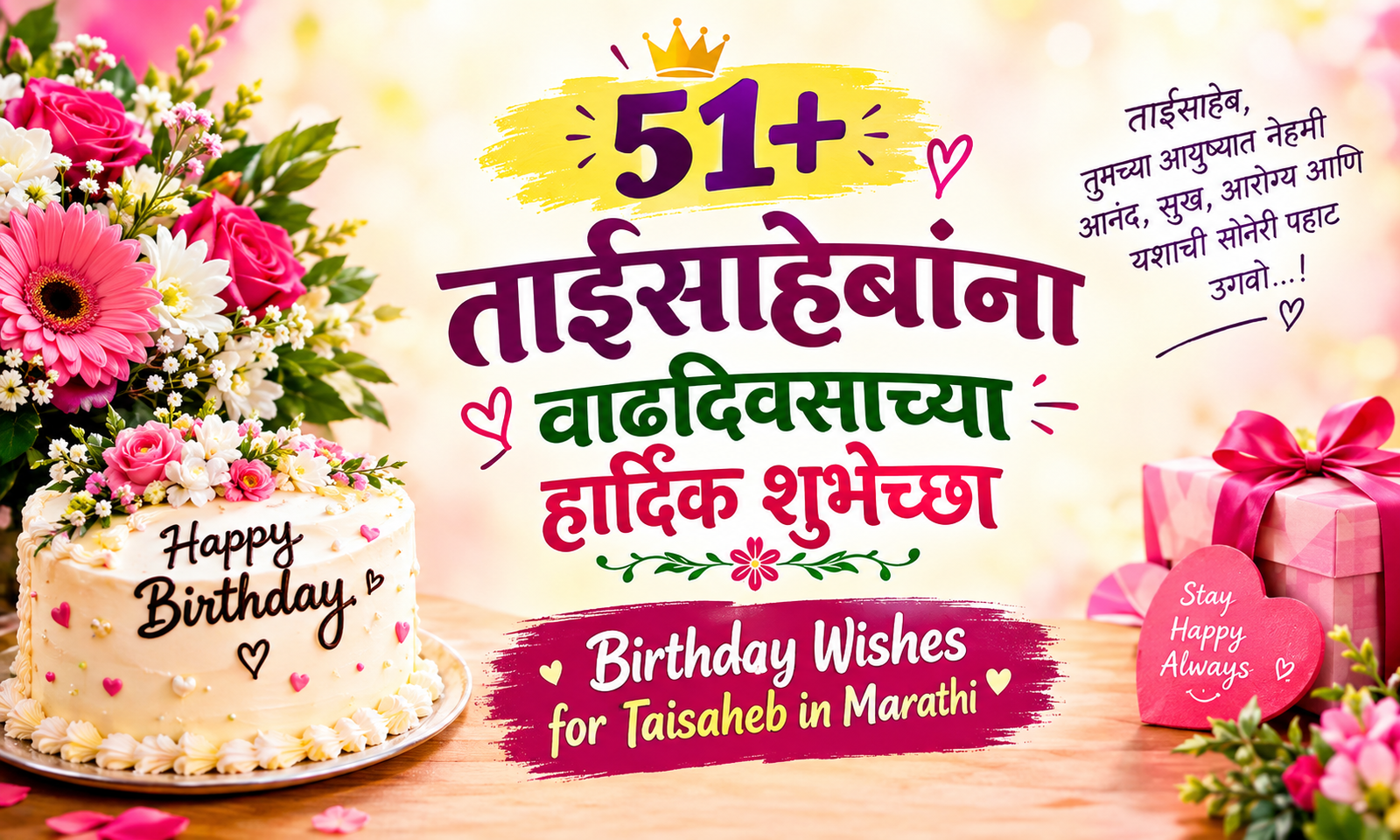 51+ ताईसाहेबांना वाढदिवसाच्या हार्दिक शुभेच्छा | Birthday Wishes for Taisaheb in Marathi 🎂💐