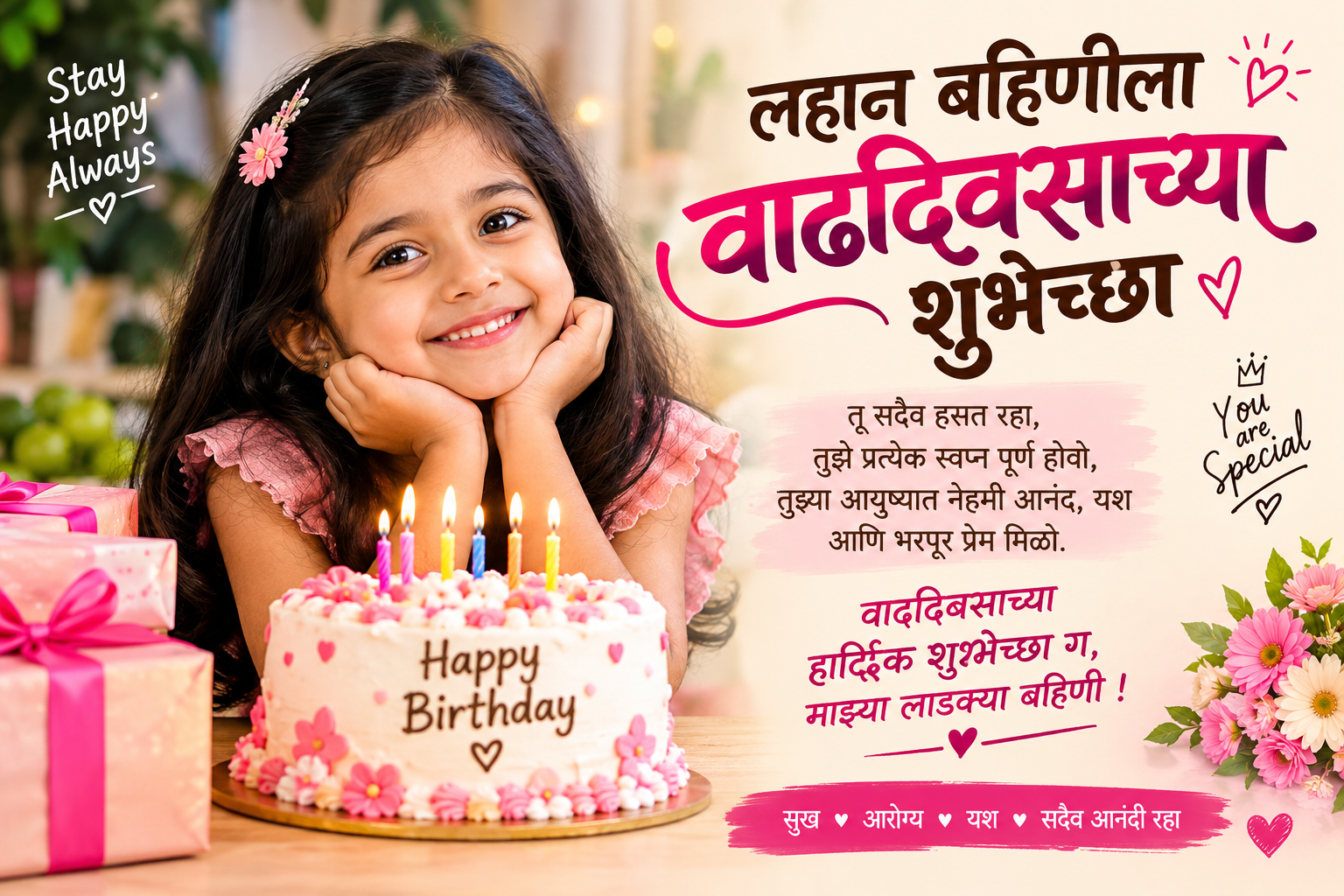🎂 101+ लहान बहिणीला वाढदिवसाच्या शुभेच्छा | Birthday Wishes for Little Sister in Marathi ❤️