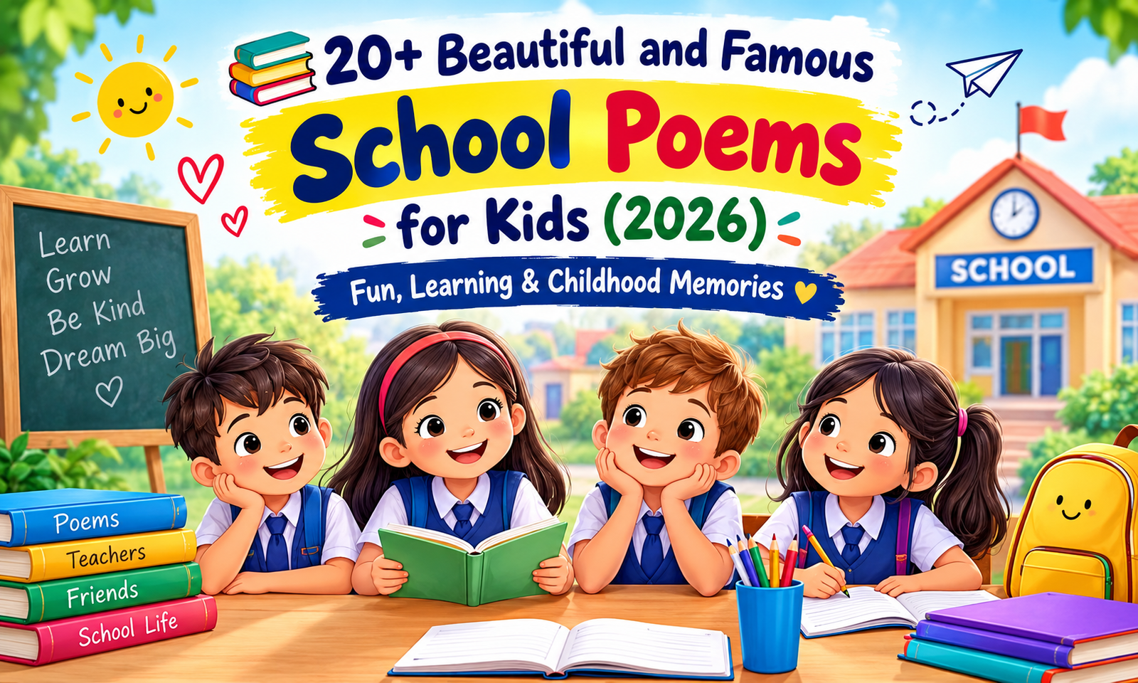 📚 20+ Beautiful and Famous School Poems for Kids (2026) | Fun, Learning & Childhood Memories 🏫