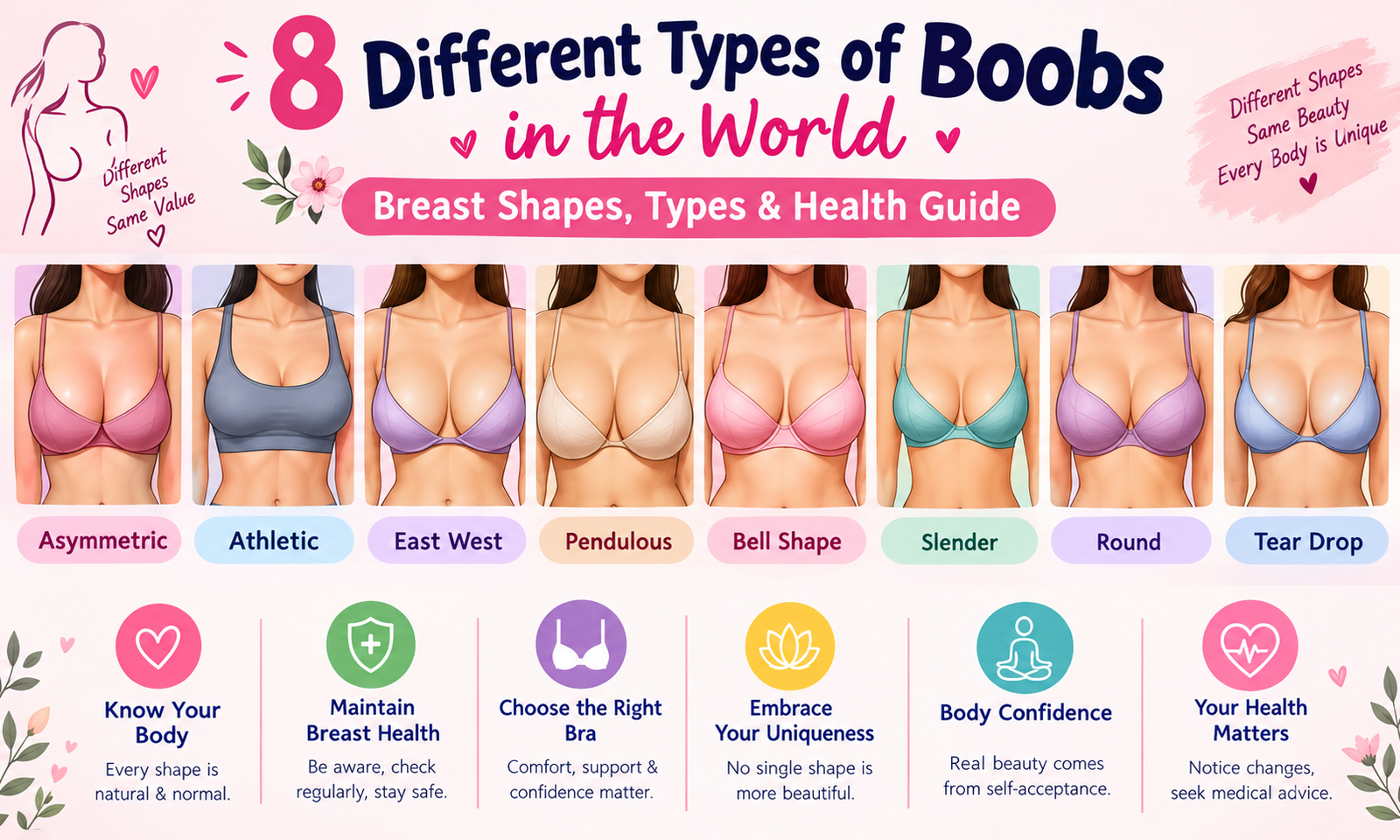 🌸 8 Different Types of Boobs in the World | Breast Shapes, Types & Health Guide 💗